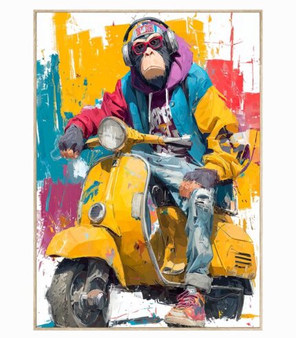 Tableau toile CHIMPANZÉ EN VESPA