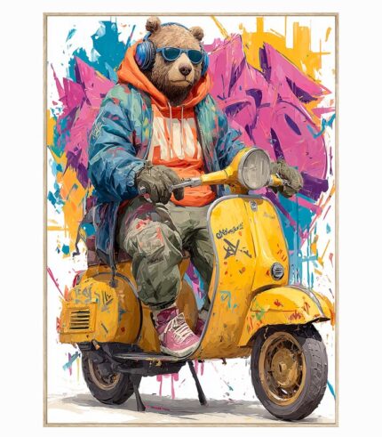 Tableau toile OURS EN VESPA