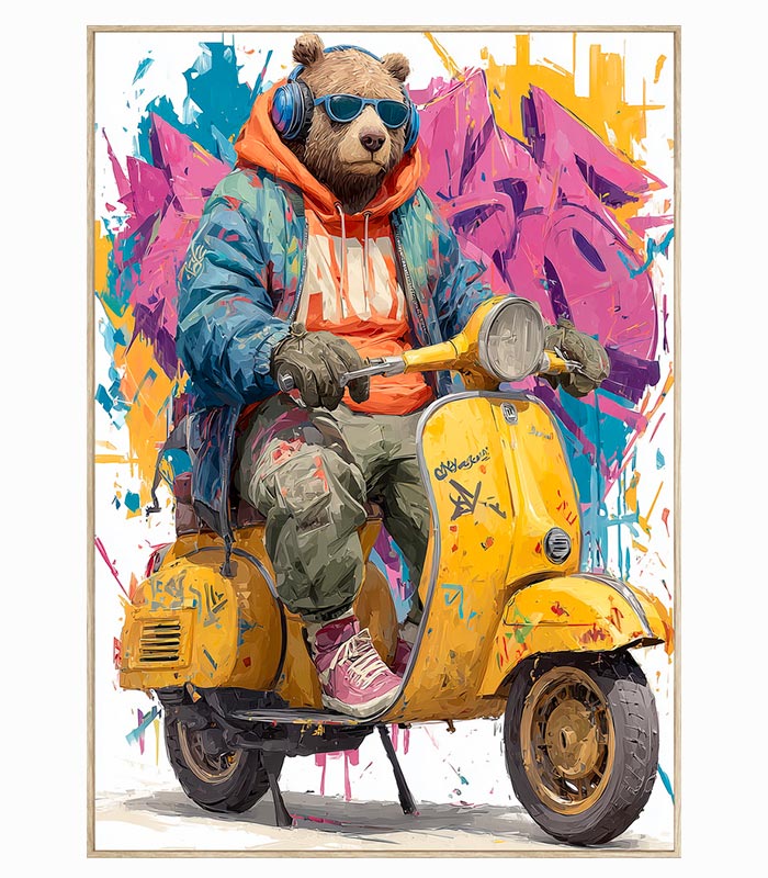 Tableau toile OURS EN VESPA Tableau toile OURS EN VESPA